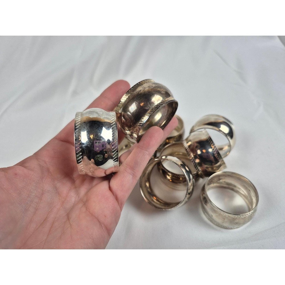 Vintage Silver Plated Napkin Rings Set of 12 Etched Border Barrel Table Decor